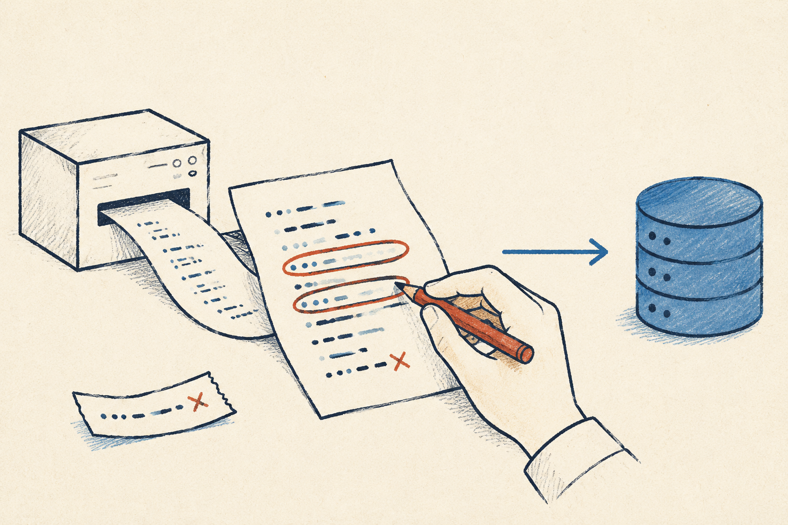 AIが生成したSQLを人が確認し、安全な処理だけをデータベースへ渡すイラスト